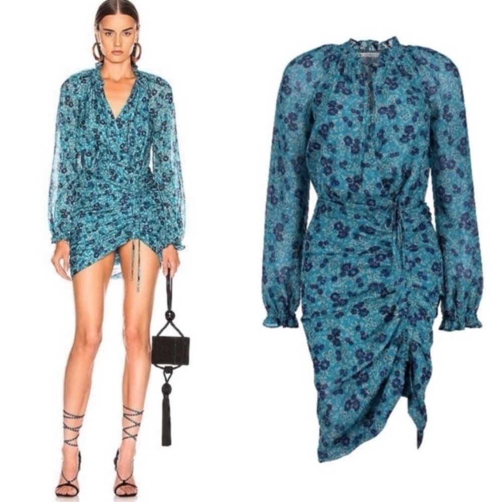 EUC Veronica Beard Becky Silk Turquoise Floral Mini Dress Size 6